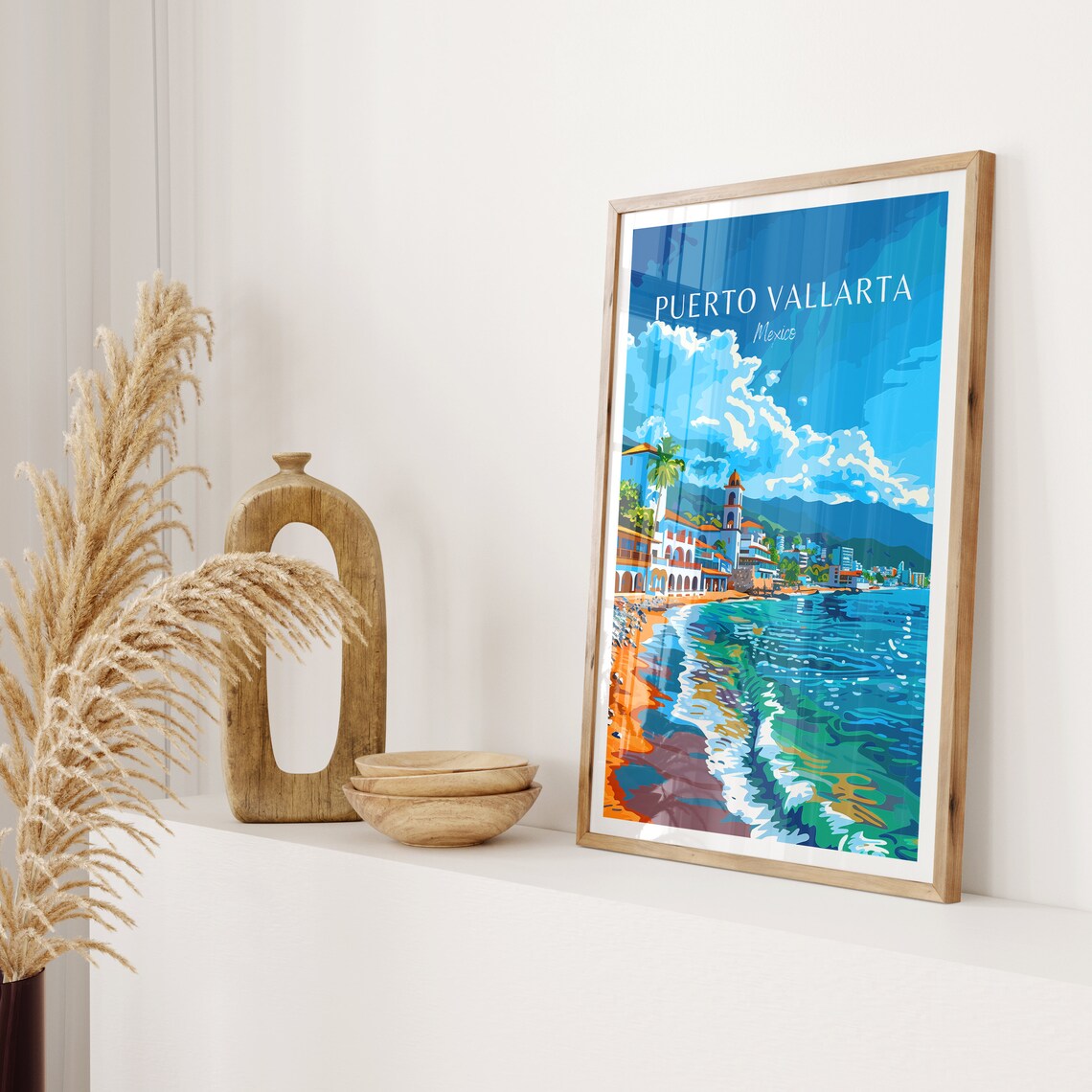 Puerto Vallarta Mexico Bay Church Tower Seaside Travel Art Poster - Image 2