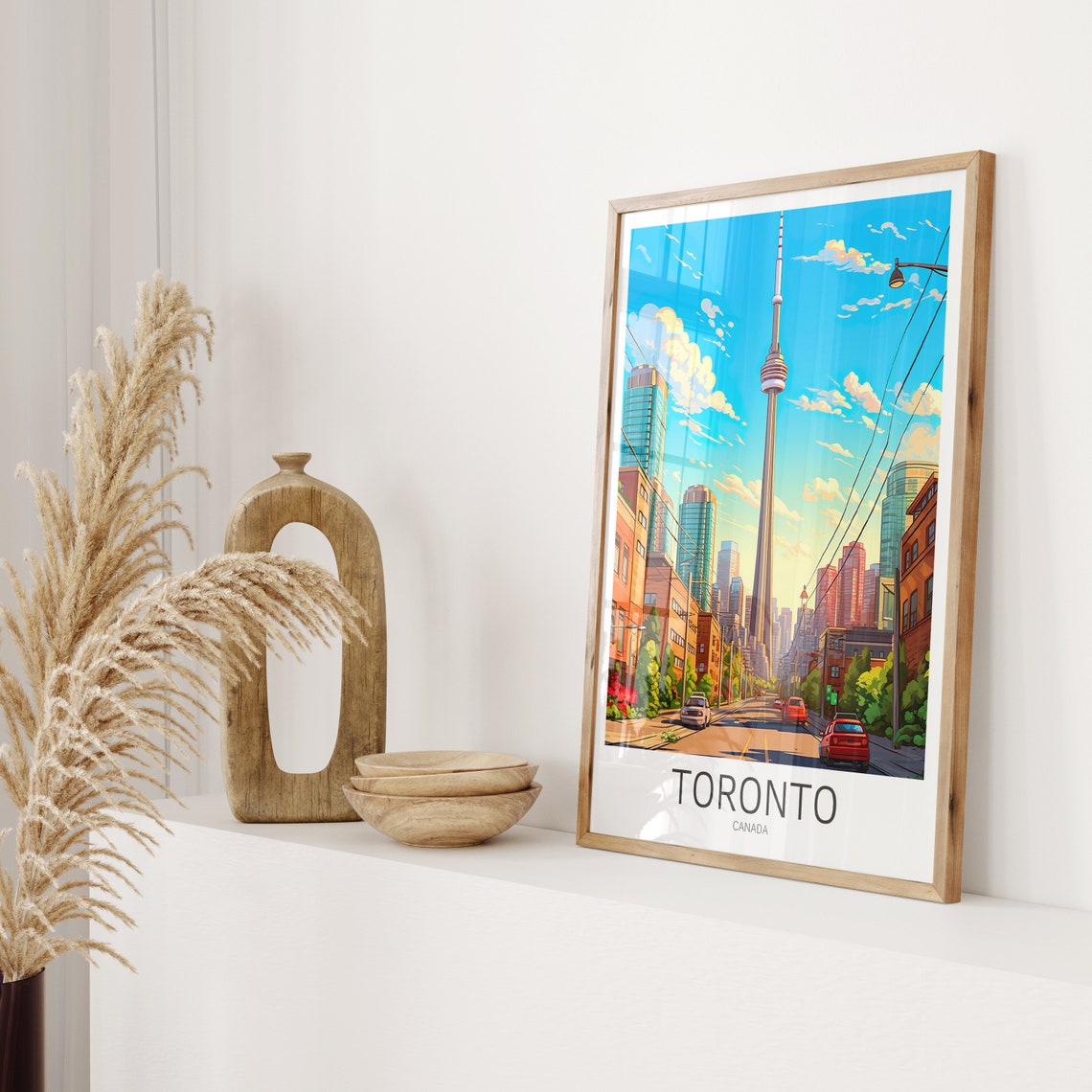 Toronto Canada CN Tower Sunny Street View Downtown Travel Poster - Image 2