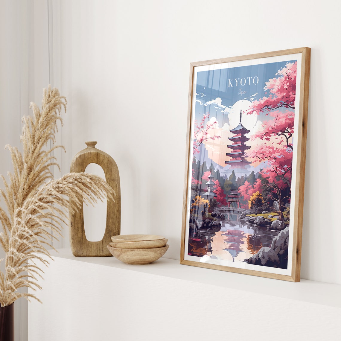 Kyoto Japan Five Storied Pagoda Cherry Blossom Moon Travel Poster - Image 2