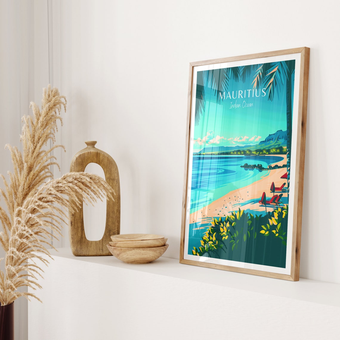 Mauritius Indian Ocean Travel Poster Tropical Beach Palms Shore Art - Image 2