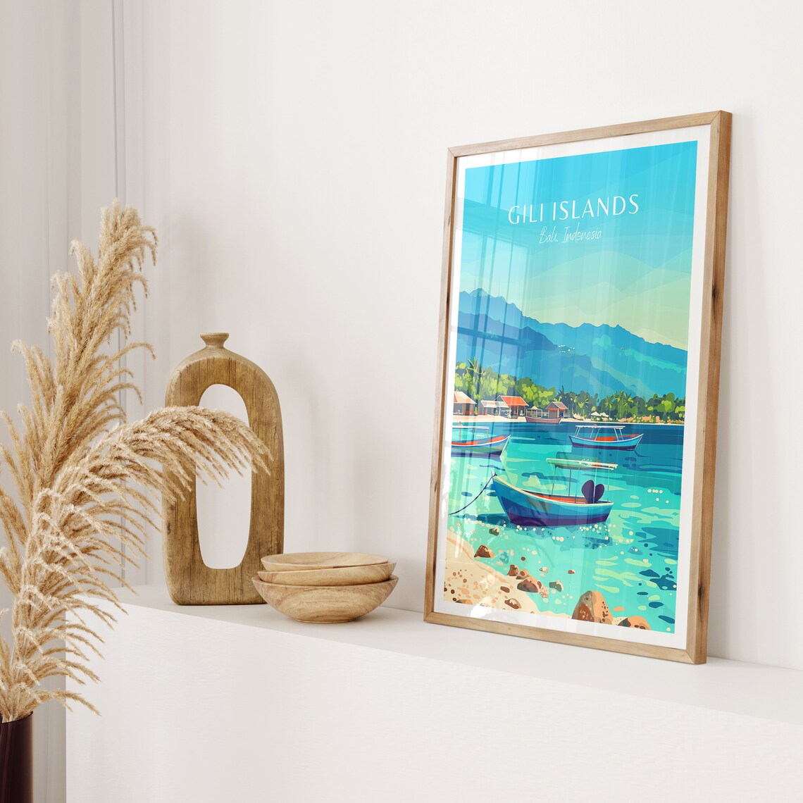Gili Islands Bali Indonesia Turquoise Bay with Fishing Boats Poster - Image 2