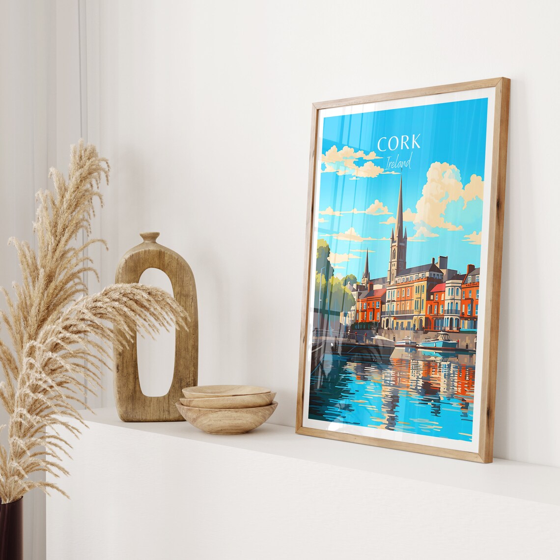 Cork Ireland Colorful Quayside Houses Church Spire Travel Poster - Image 2
