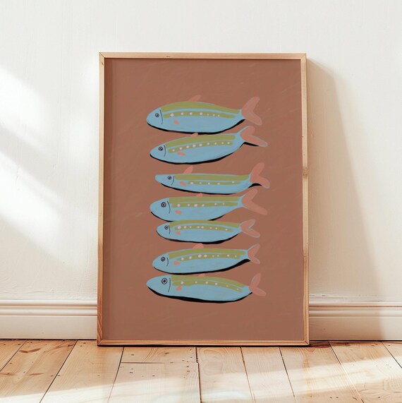 Sardines Art Print Sardine Painting Kitchen Wall Foodie Gift Restaurant Fish Apartment Decor