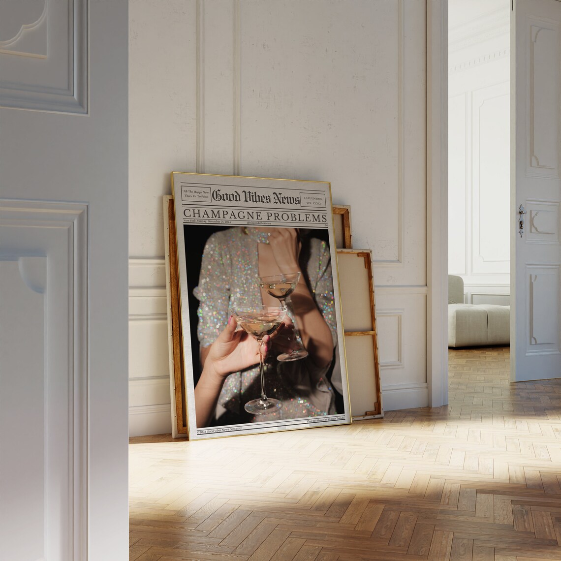 Champagne Problems Aesthetic Newspaper Art Print - Image 2