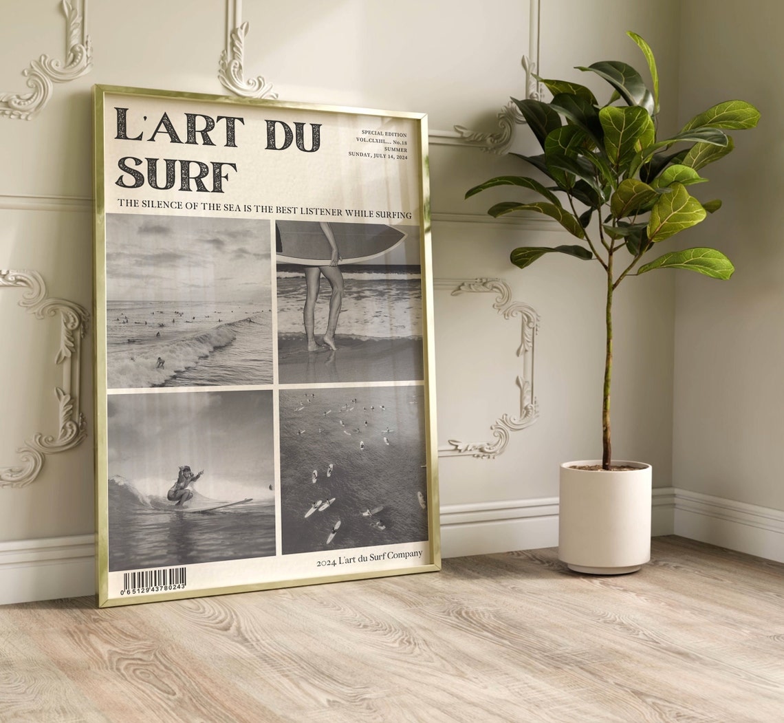L'Art Du Surf Magazine Style Black And White Retro Surf Photo Poster - Image 2