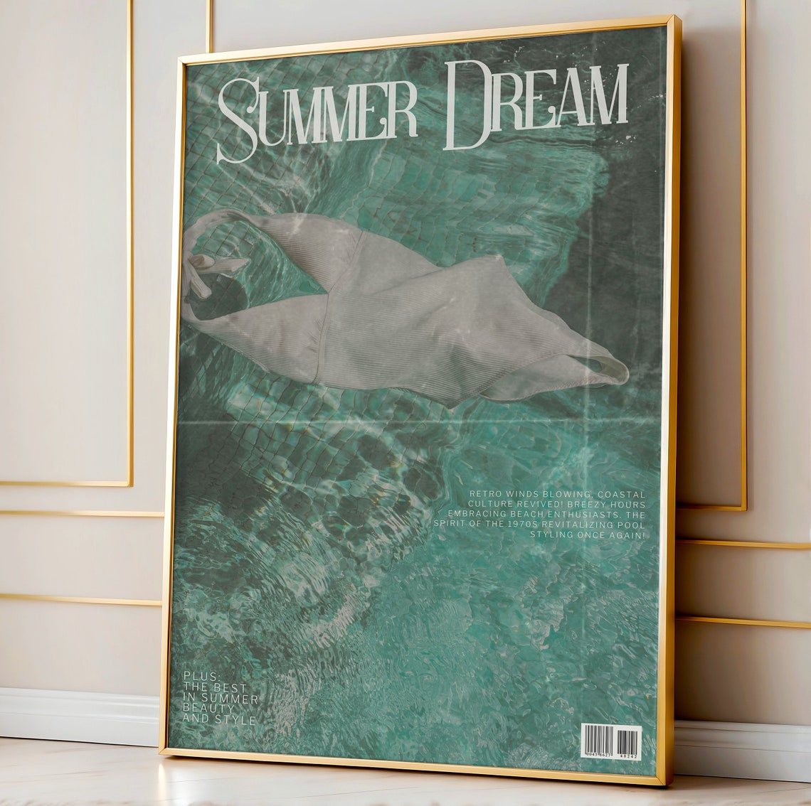 Summer Dream Magazine Floating Swimsuit Turquoise Pool Poster - Image 3
