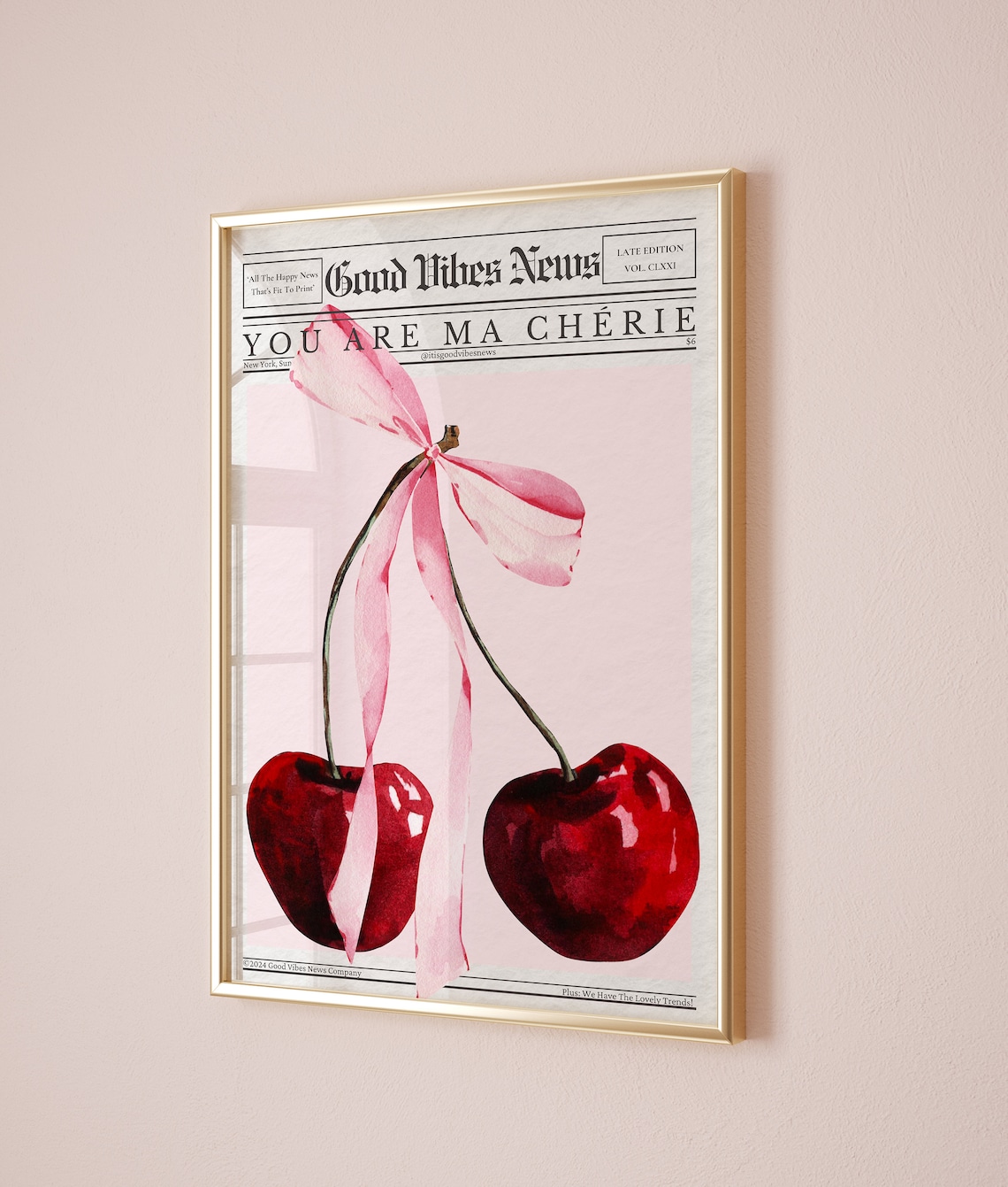 Trendy Cherries Bow Print, Coquette Room Decor