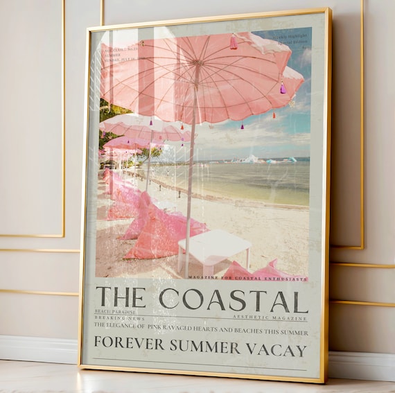 The Coastal Forever Summer Vacay Pink Umbrella Beach Paradise Poster