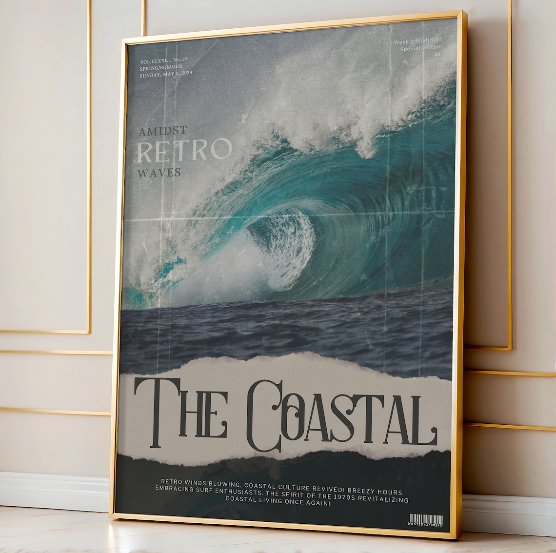 The Coastal Amidst Retro Waves Curling Ocean Wave Art Poster