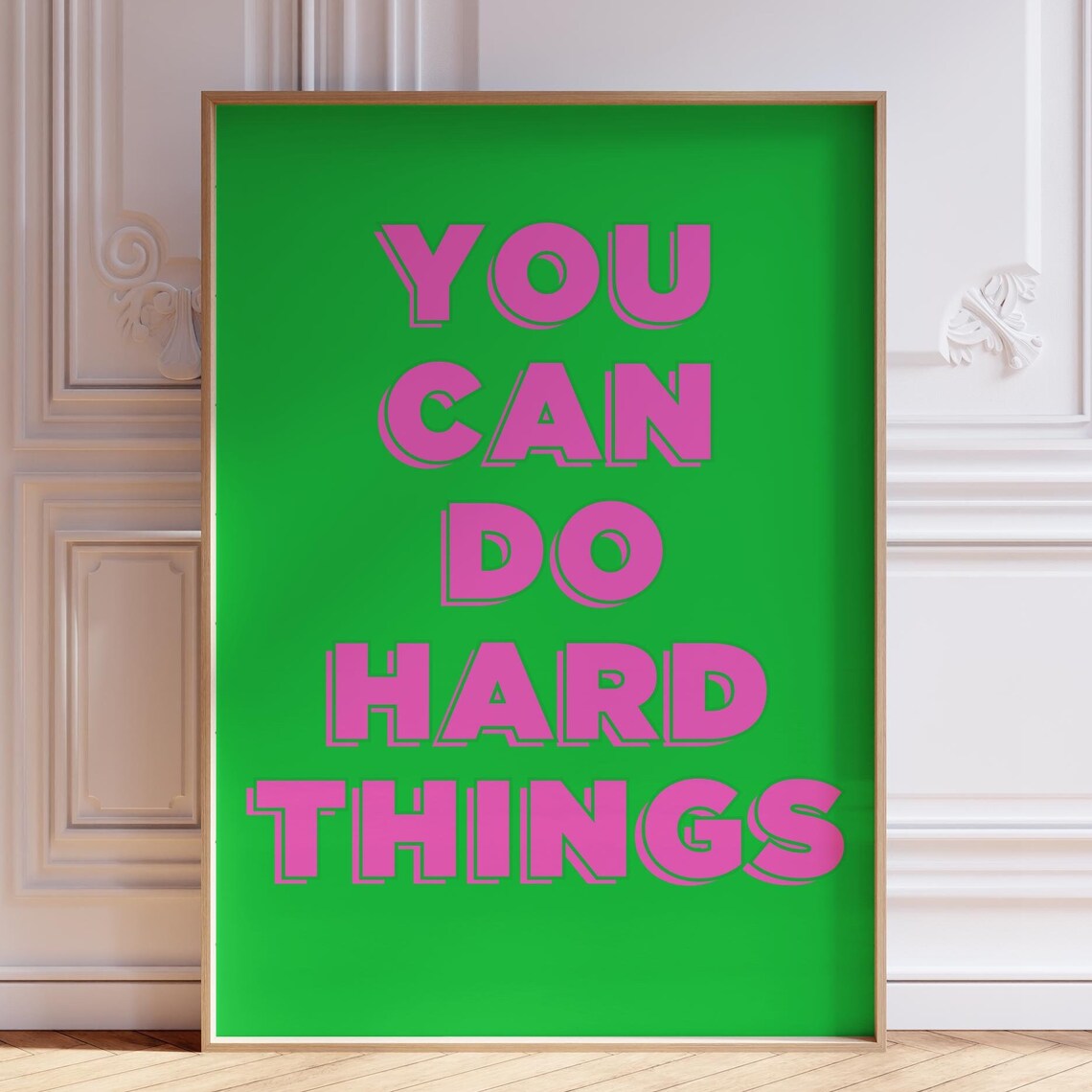 Motivational You Can Do Hard Things Quote Poster in Pink on Green - Image 2