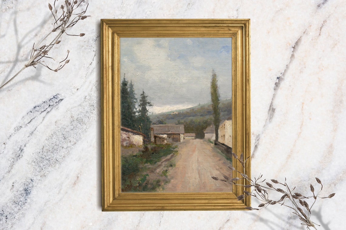 Countryside Oil Painting Print Landscape Gicle Print French Country Fine Art Cottage Farmhouse Wall Decor