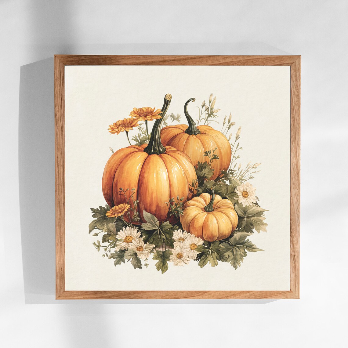Orange Pumpkins With Autumn Flowers Vintage Harvest Botanical Poster - Image 2