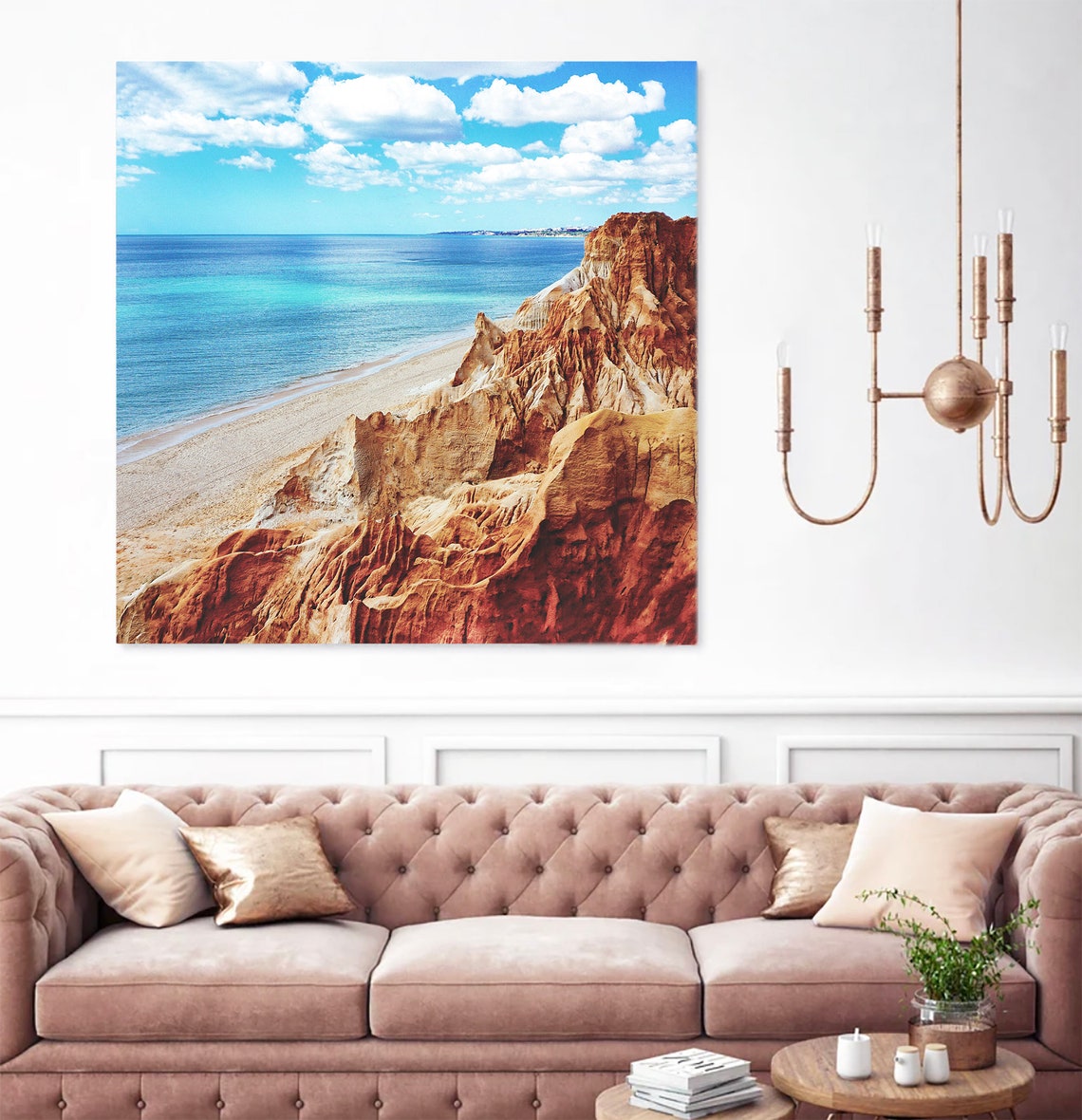 Red Rock Cliffs Turquoise Ocean Beach Dramatic Coastal Seascape Poster - Image 2