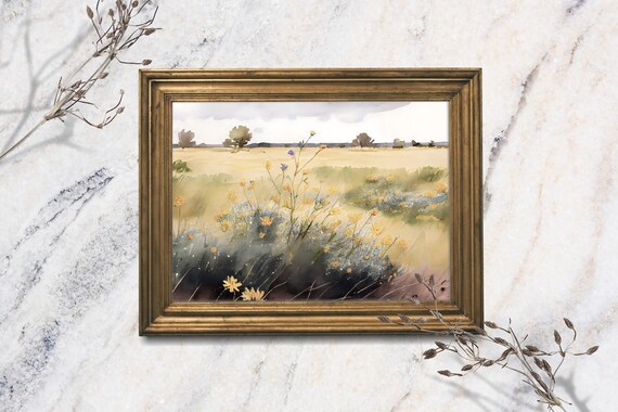 Golden Meadow Wildflowers Summer Field Watercolor Landscape Poster