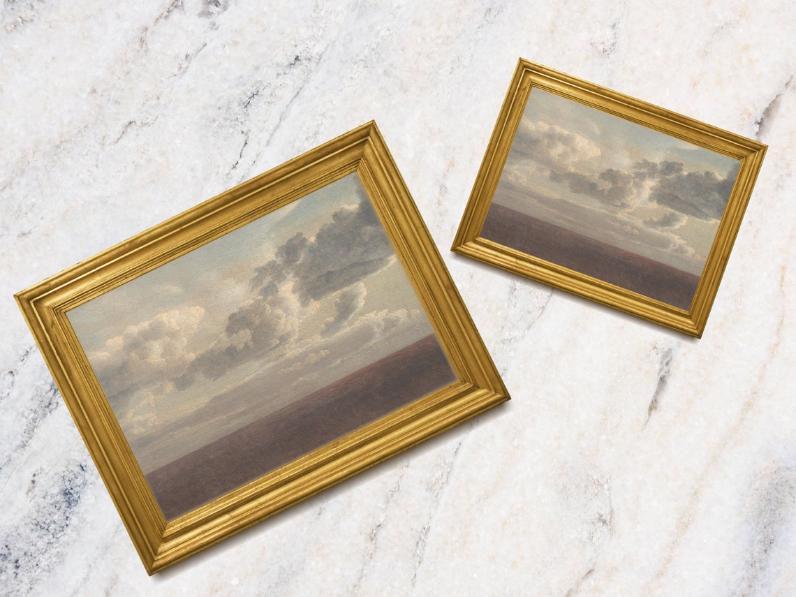 Dramatic Clouds Over Meadow Moody Sky Vintage Landscape Oil Art Print - Image 2