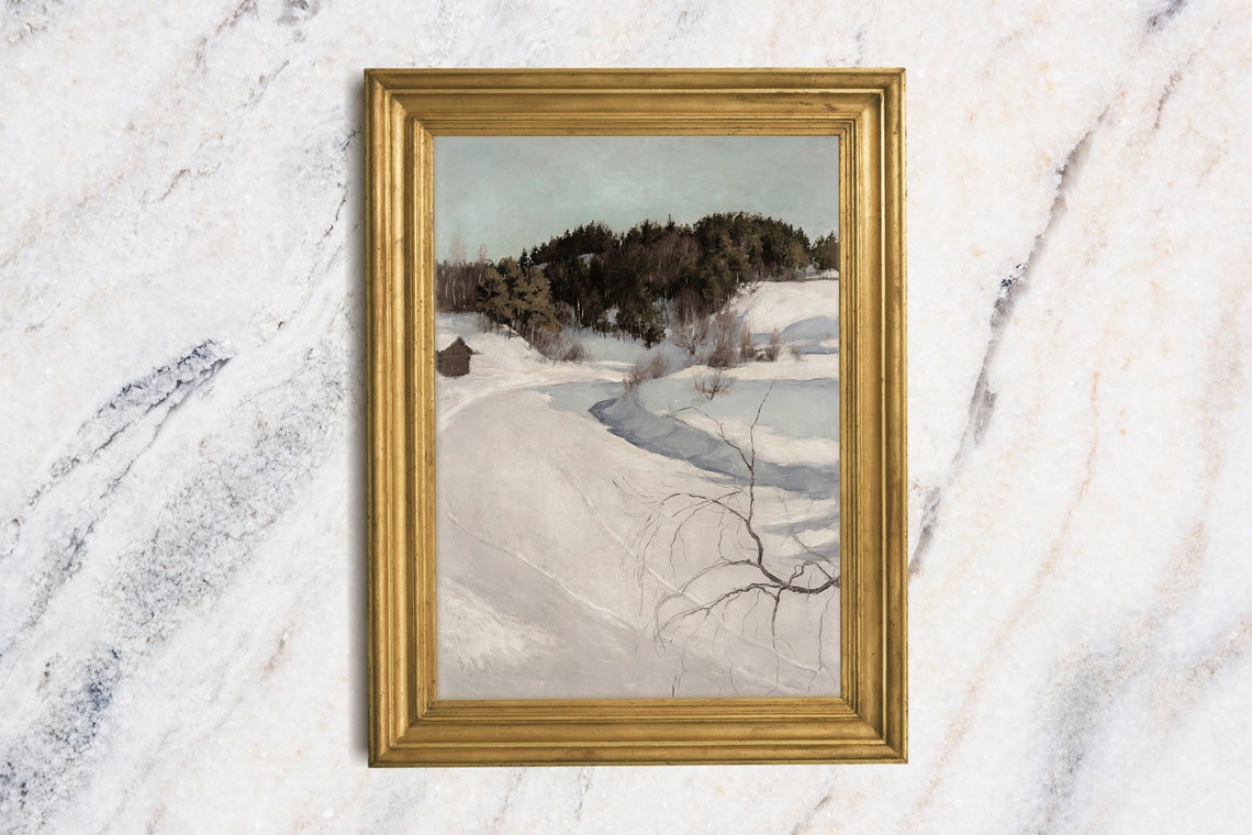 Winter Road Art Print Unframed Winter Landscape Oil Painting Print Snowy Winter Art Vintage Winter Landscape French Country Art Print
