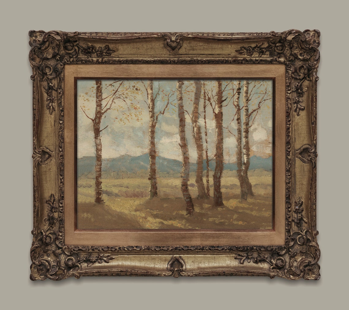 Autumn Birch Forest Vintage Oil Painting Golden Trees Landscape Print - Image 2