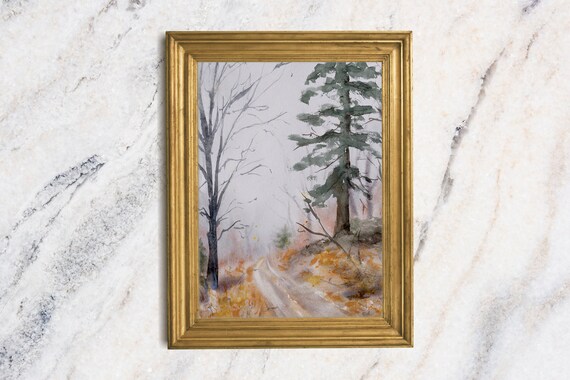Autumn Fall Road Art Print Unframed Watercolor Painting Moody Country Painting Mini Rustic Painting Small Landscape Painting Kitchen Art