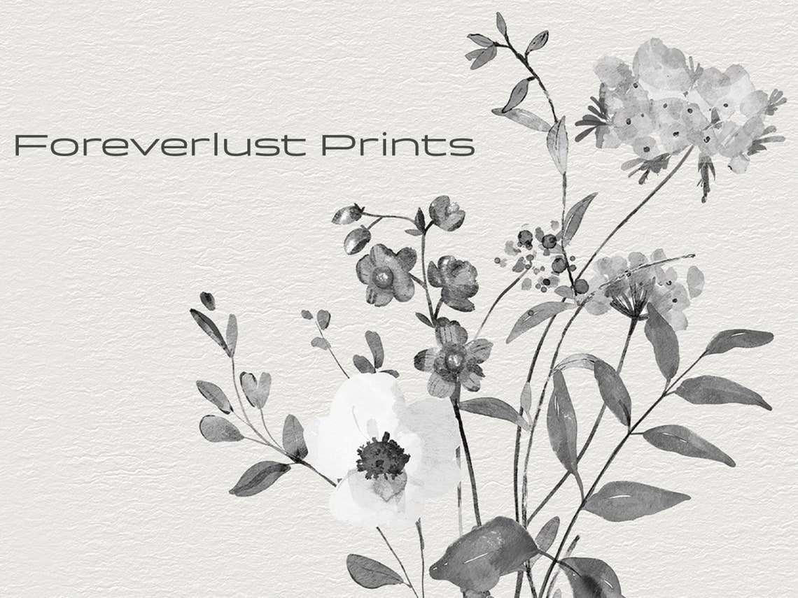 Delicate Gray Wildflower Stems Watercolor Minimalist Bouquet Art Print - Image 2