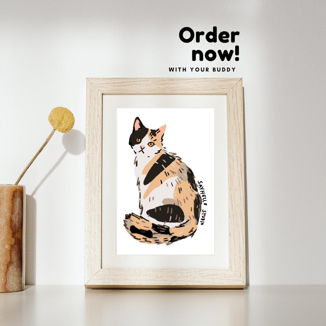 Cute Calico Cat Custom Cartoon Portrait from Photo Illustration Poster - Image 5