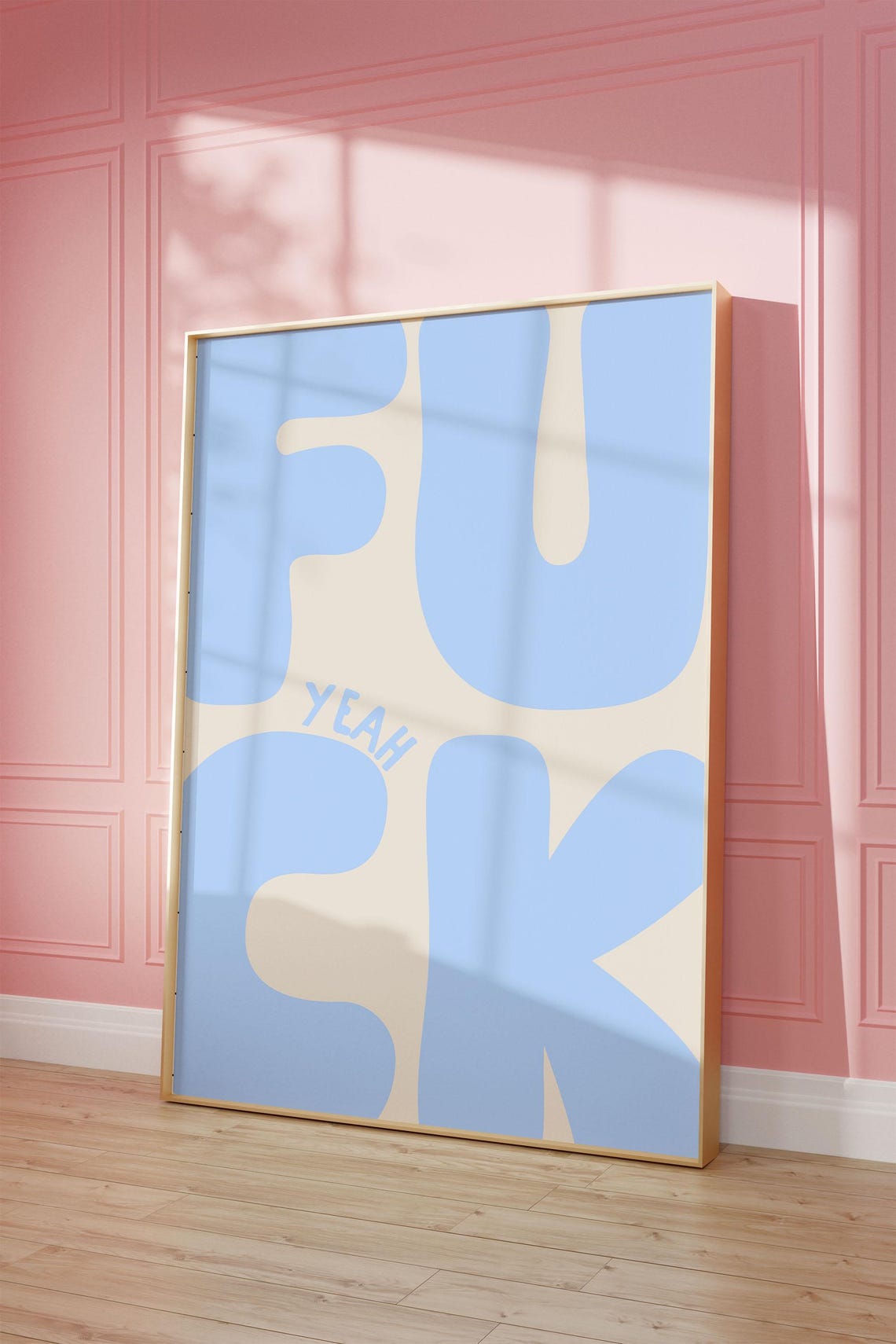Fuck Yeah Bold Blue Bubble Letters Funny Sweary Quote Wall Art