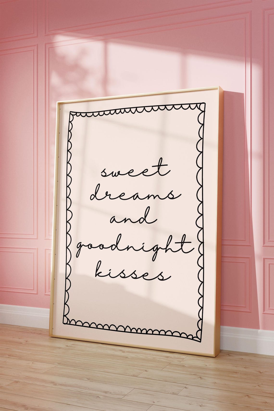 Sweet Dreams And Goodnight Kisses Script Bedroom Quote Poster