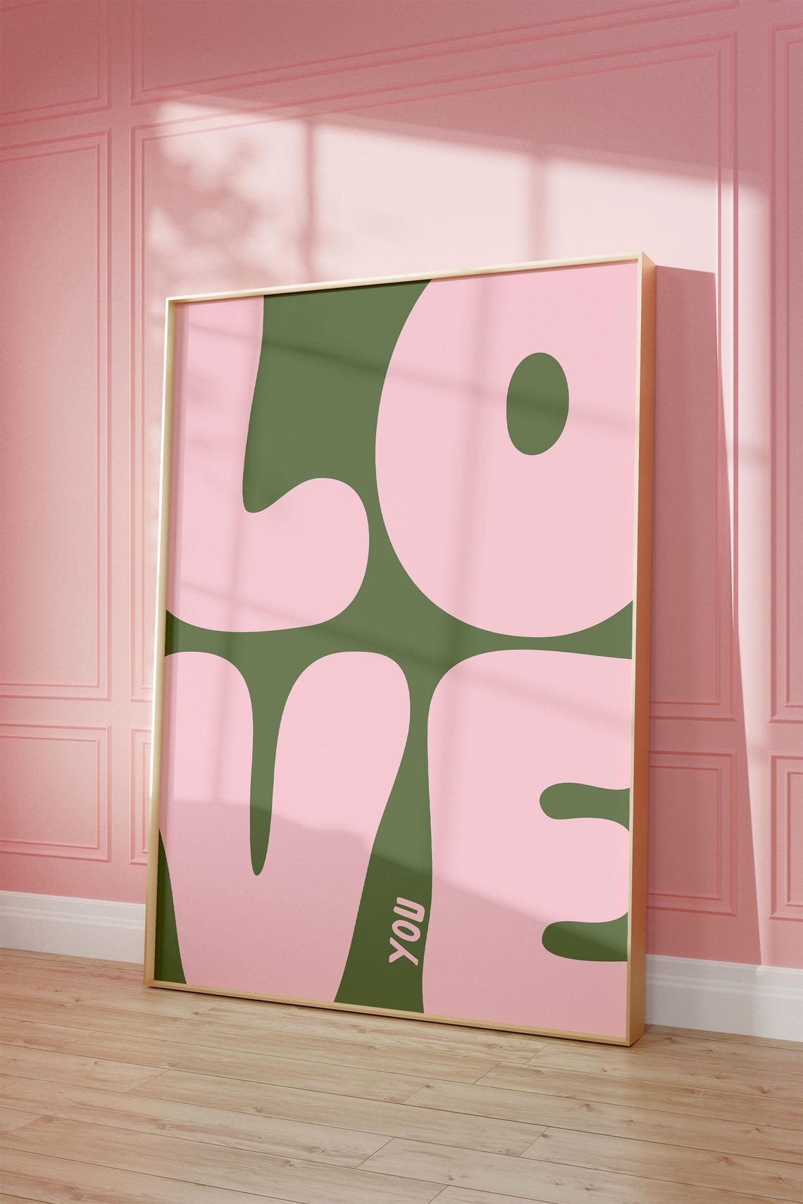 Love You Retro Bubble Letter Pop Art Pink Green Style Wall Poster