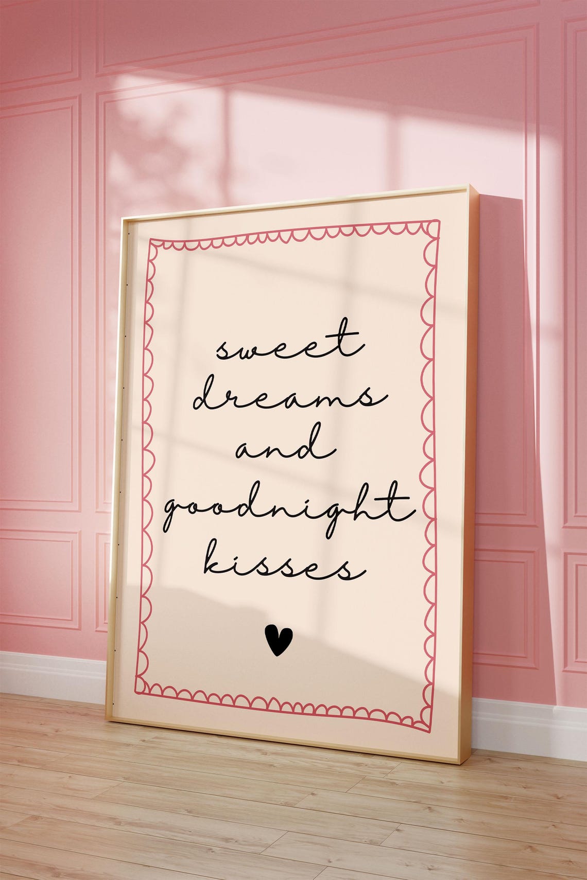 Sweet Dreams And Goodnight Kisses Script Heart Bedroom Wall Art