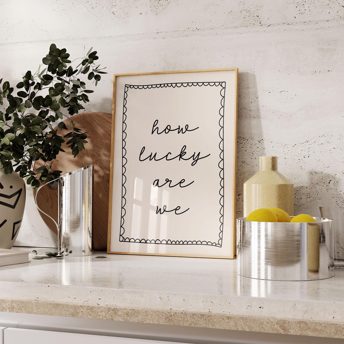 How Lucky Are We Black Hand-Drawn Art Print - Image 2