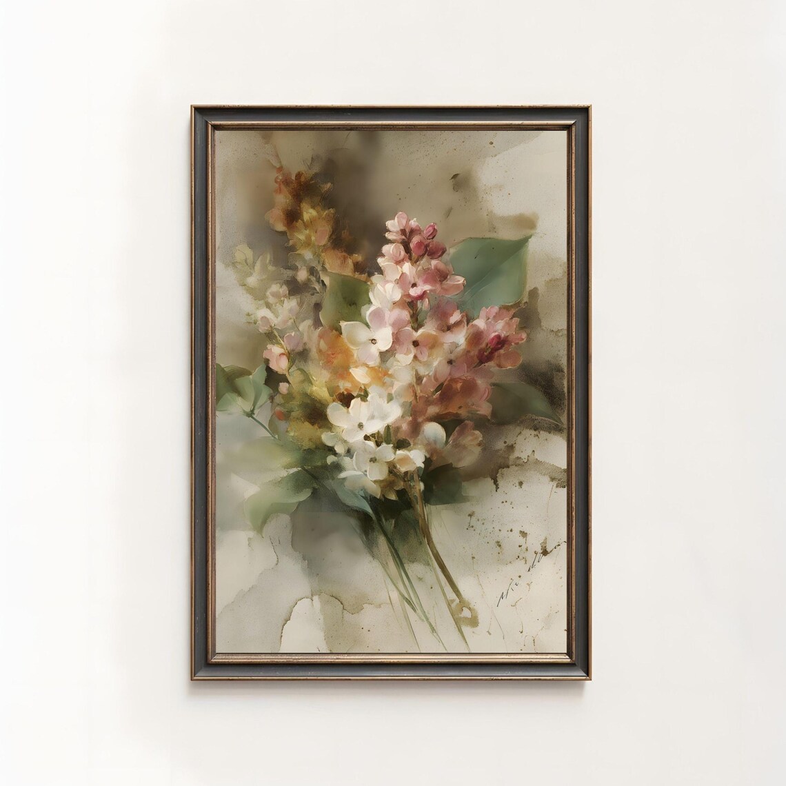 Pink Lilac Blossom Bouquet Soft Watercolor Romantic Floral Wall Art