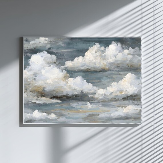 Textured White Clouds Abstract Blue Sky Landscape Painting Art Poster