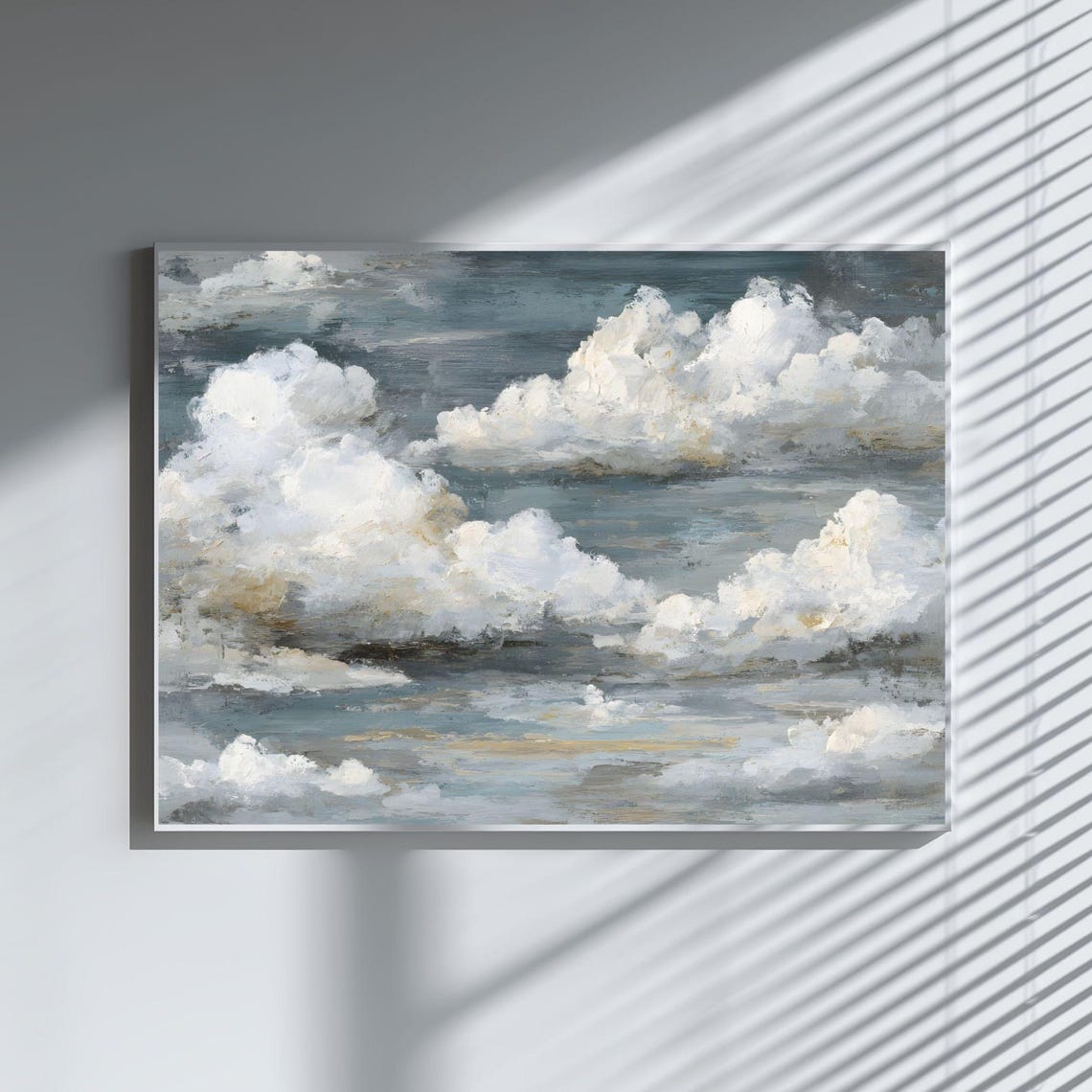 Textured White Clouds Abstract Blue Sky Landscape Painting Art Poster