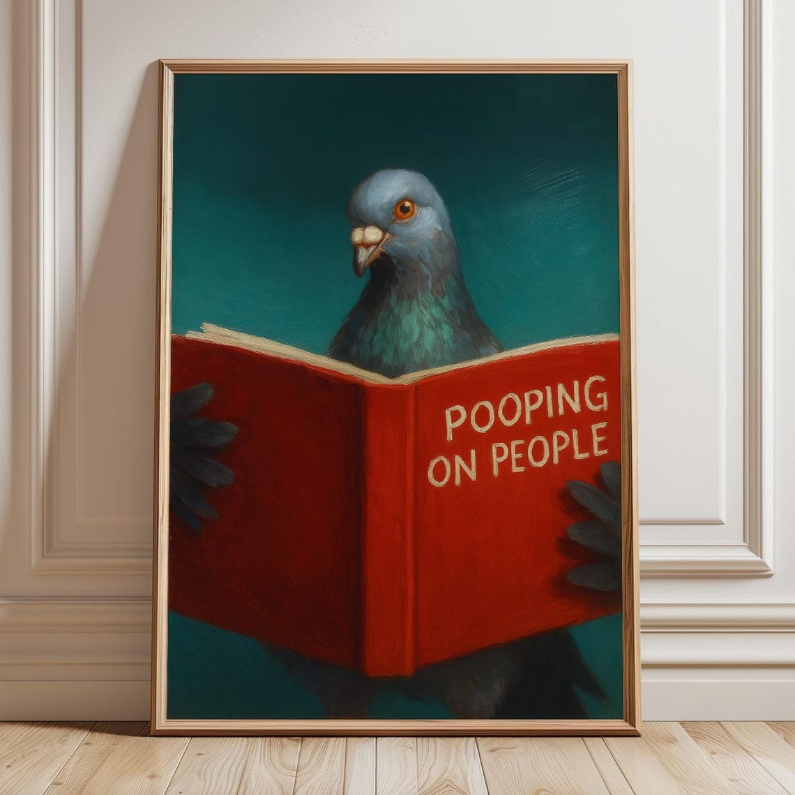 Pigeon Reading Pooping on People Book Funny Bird Humor Poster