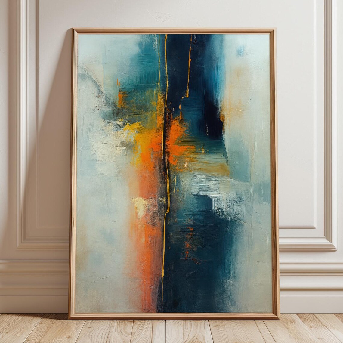 Blue and Orange Abstract Brushstroke Painting Vertical Poster