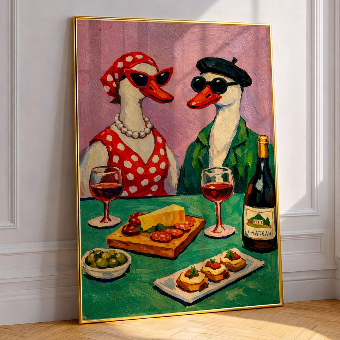 Funny Geese Wine And Cheese French Bistro Eclectic Decor Wall Art
