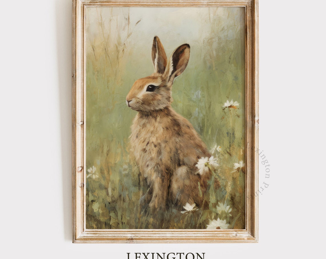 Rustic Brown Bunny Wildflower Meadow Spring Vintage Nature Poster