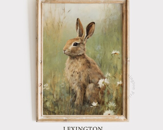 Rustic Brown Bunny Wildflower Meadow Spring Vintage Nature Poster