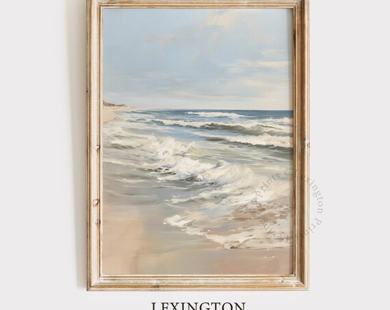 Gentle Ocean Waves Sandy Beach Calming Coastal Painting Poster