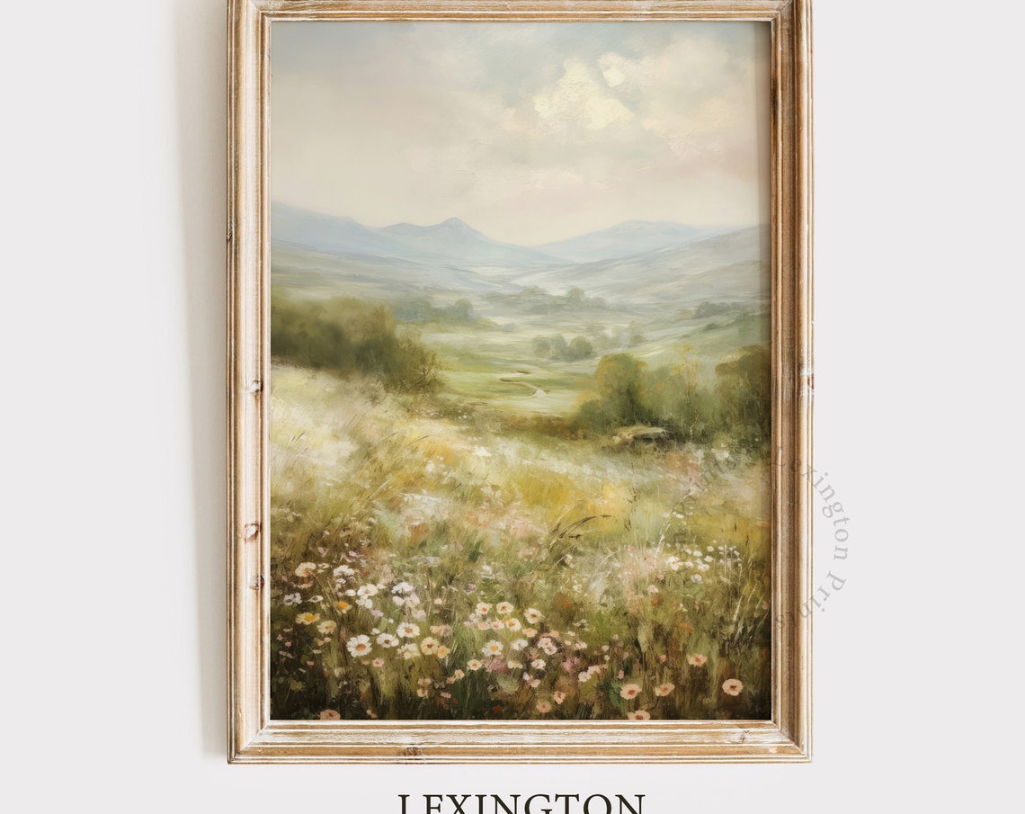 Wildflower Field Rolling Hills Soft Pastel Spring Landscape Wall Art - Image 8