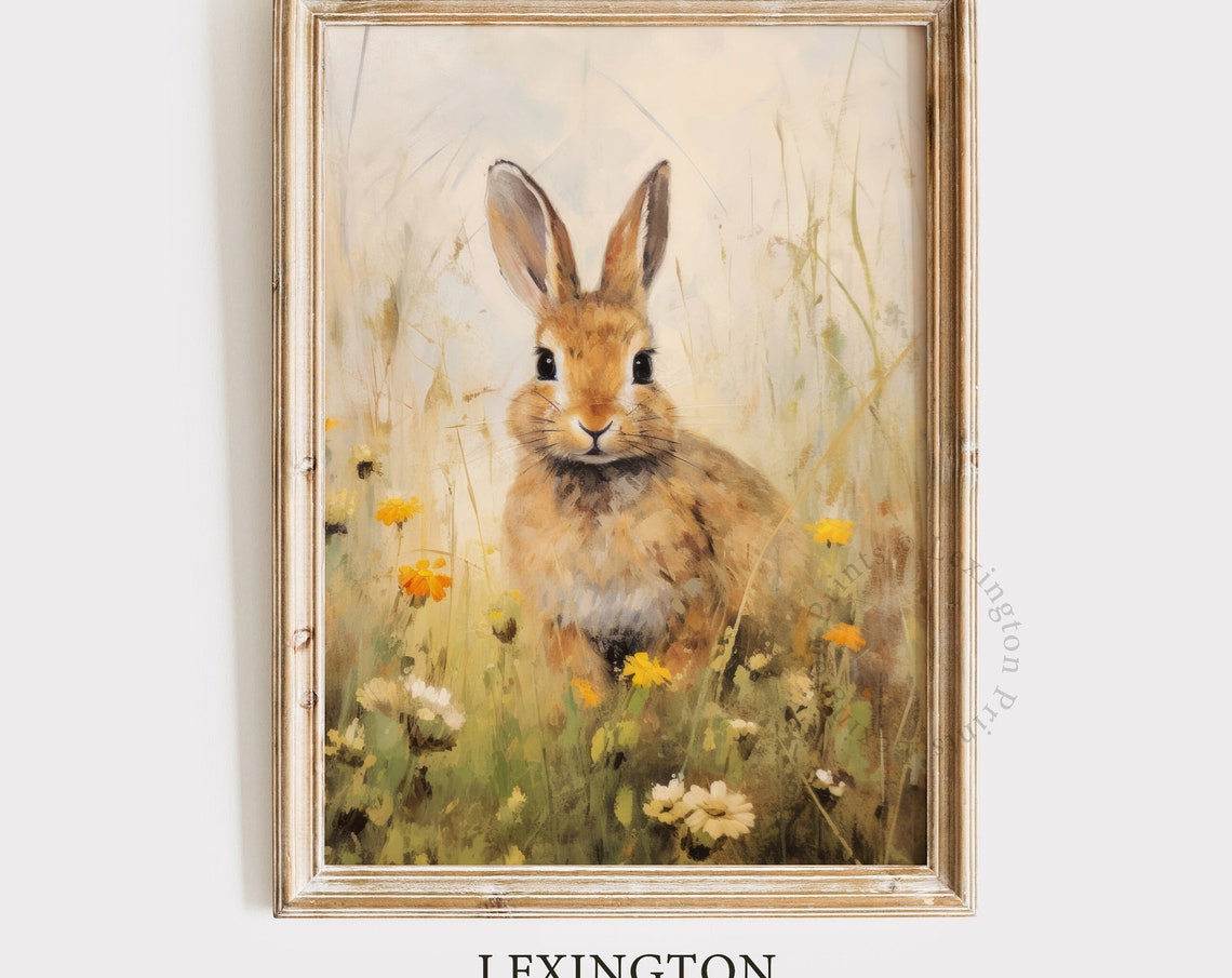 Sweet Rabbit Sitting in Wildflower Meadow Vintage Animal Art Print - Image 8