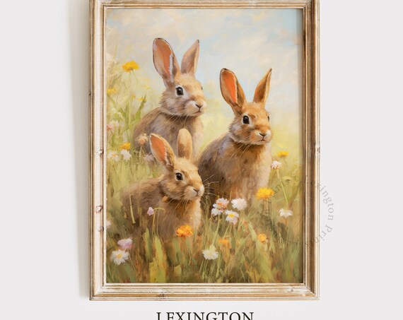 Three Bunnies in a Wildflower Meadow Spring Bunny Rabbit Poster