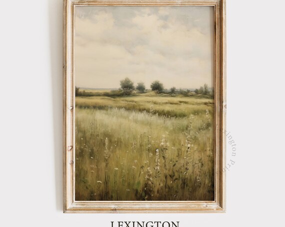 Moody Green Meadow Wildflower Field Soft Summer Landscape Painting Poster
