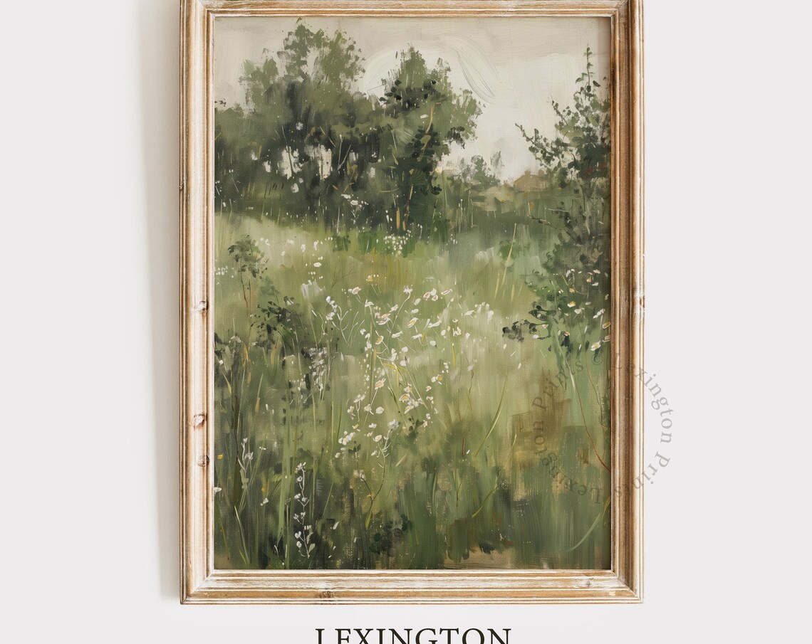 Soft Sunlit Wildflower Morning Meadow with Green Trees Watercolor Art Print - Image 8