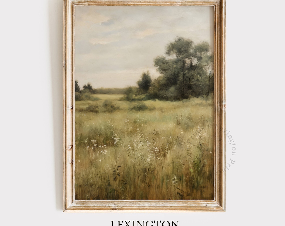 Golden Wildflower Meadow With Distant Trees Serene Landscape Art Print - Image 8