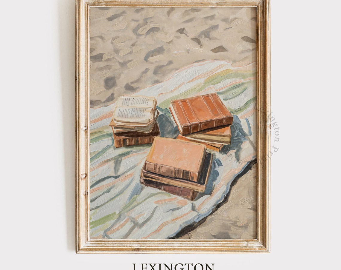 Stack of Books on a Beach Blanket Summer Oil Painting Poster