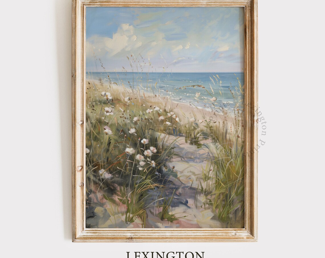 Coastal Beachgrass Wildflower Field Vintage Art Print - Image 8