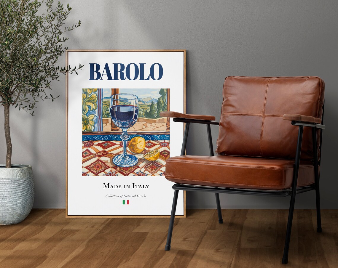 Barolo Glass On Maiolica Tile, Italian Beverage Travel Poster - Image 4