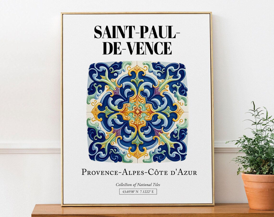 Saint-Paul-de-Vence France Tile Pattern Travel Poster