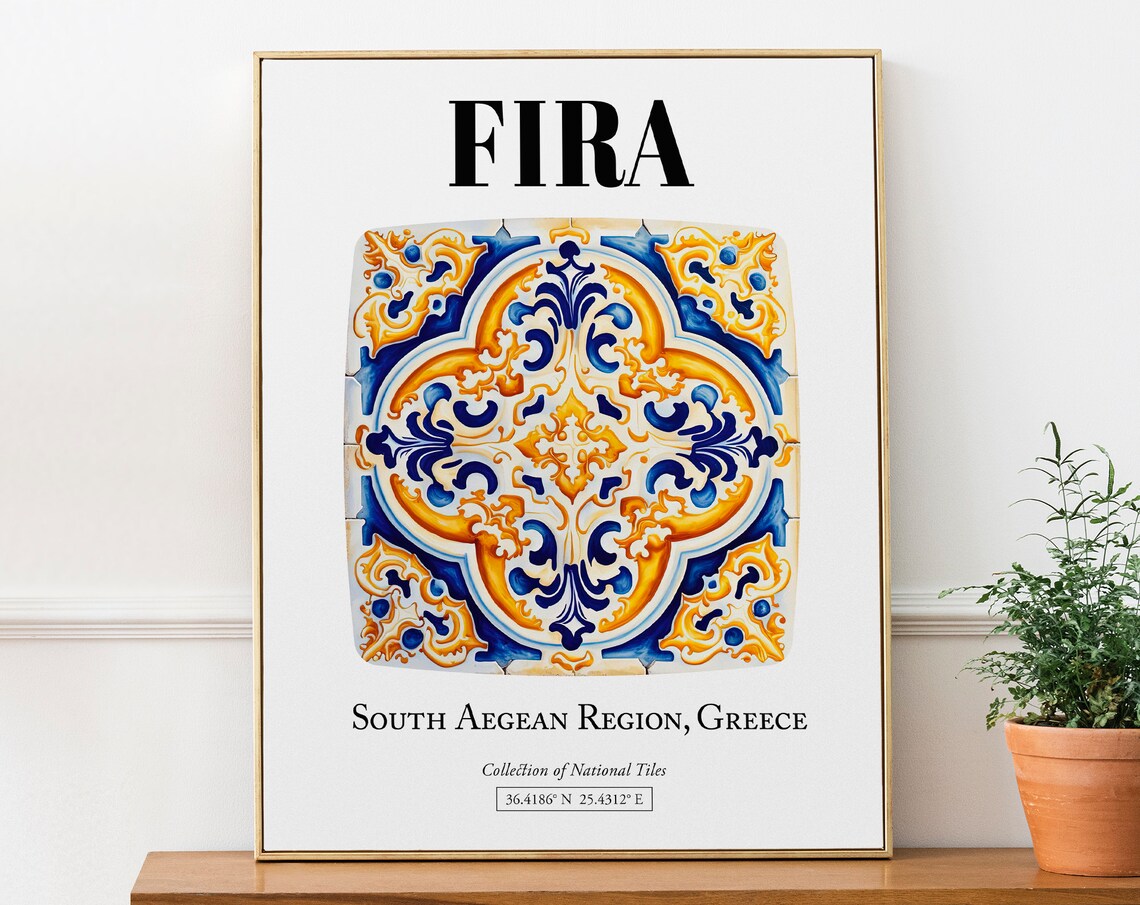 Santorini Tile Pattern Art Print, Majestic Charm