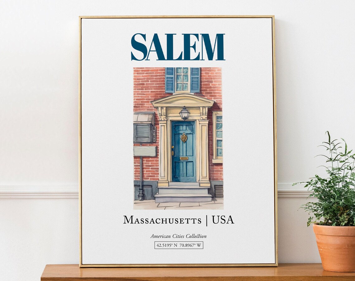 Salem Massachusetts USA Minimalist Watercolor Travel Poster
